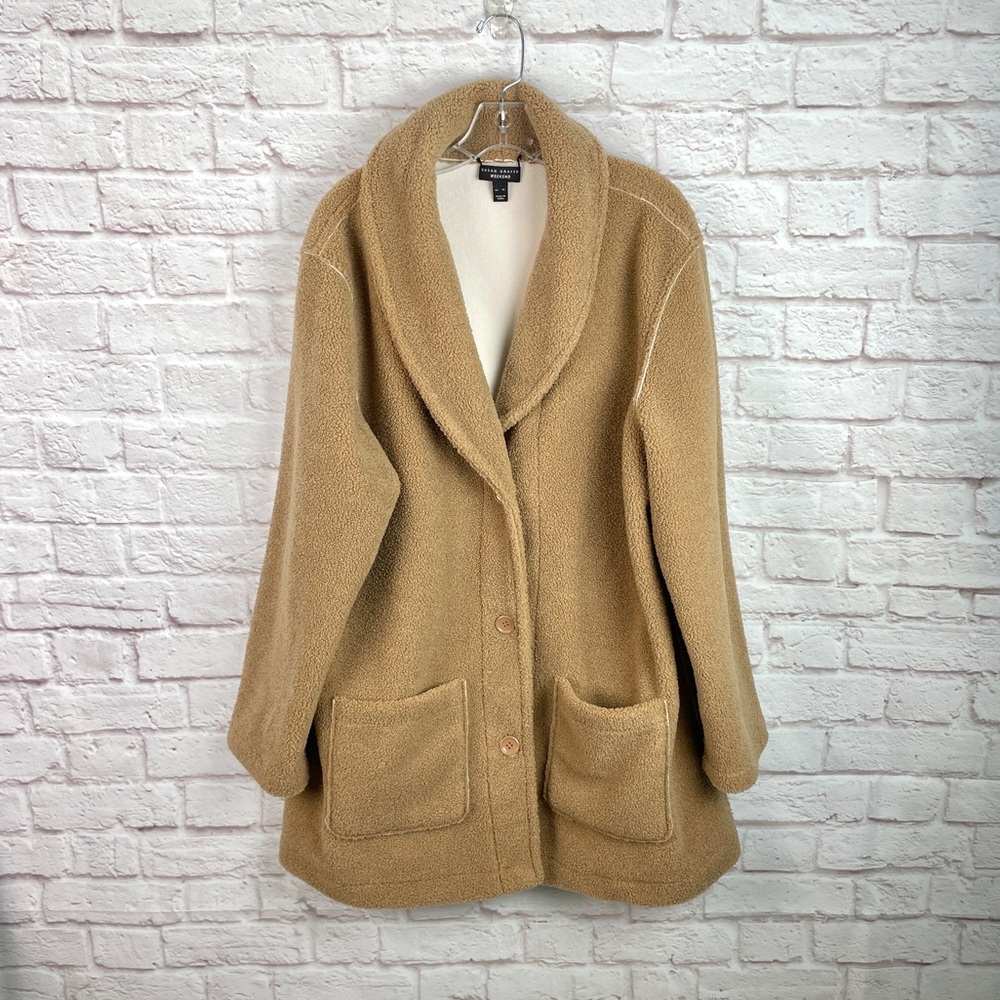 Susan Graver Weekend Reversible Polar Tan Teddy Fleece Coat Size XL